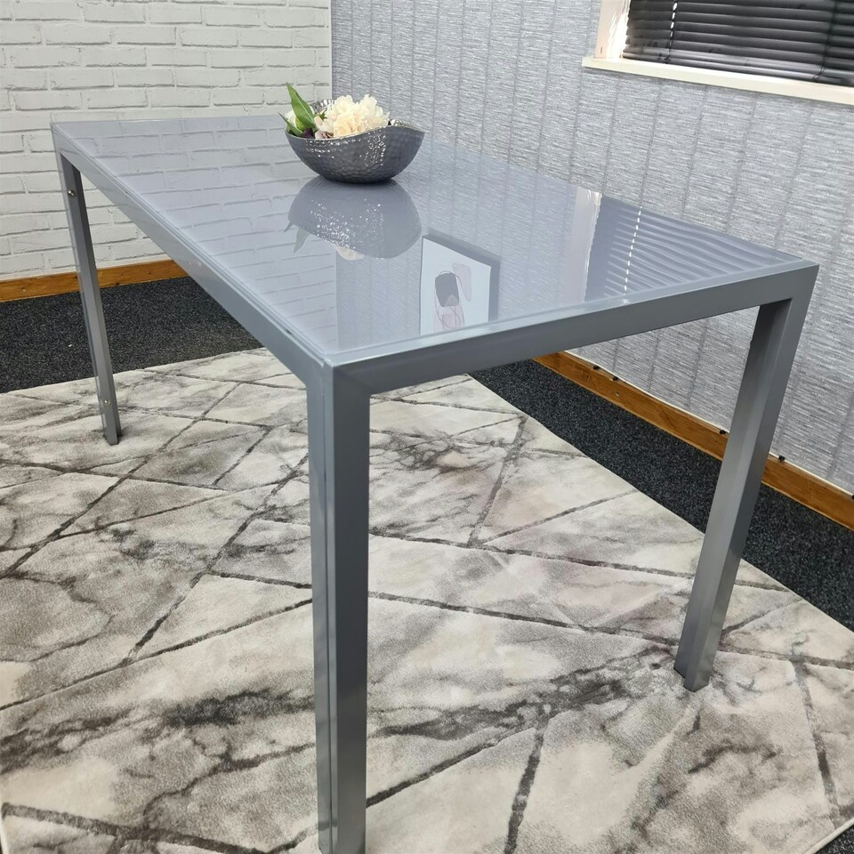 image 1 of Dining Table Grey Glass Kitchen Place for 4 Seats, Dining Table Only (Grey H 75 x L 120 x W 70 cm) Grey