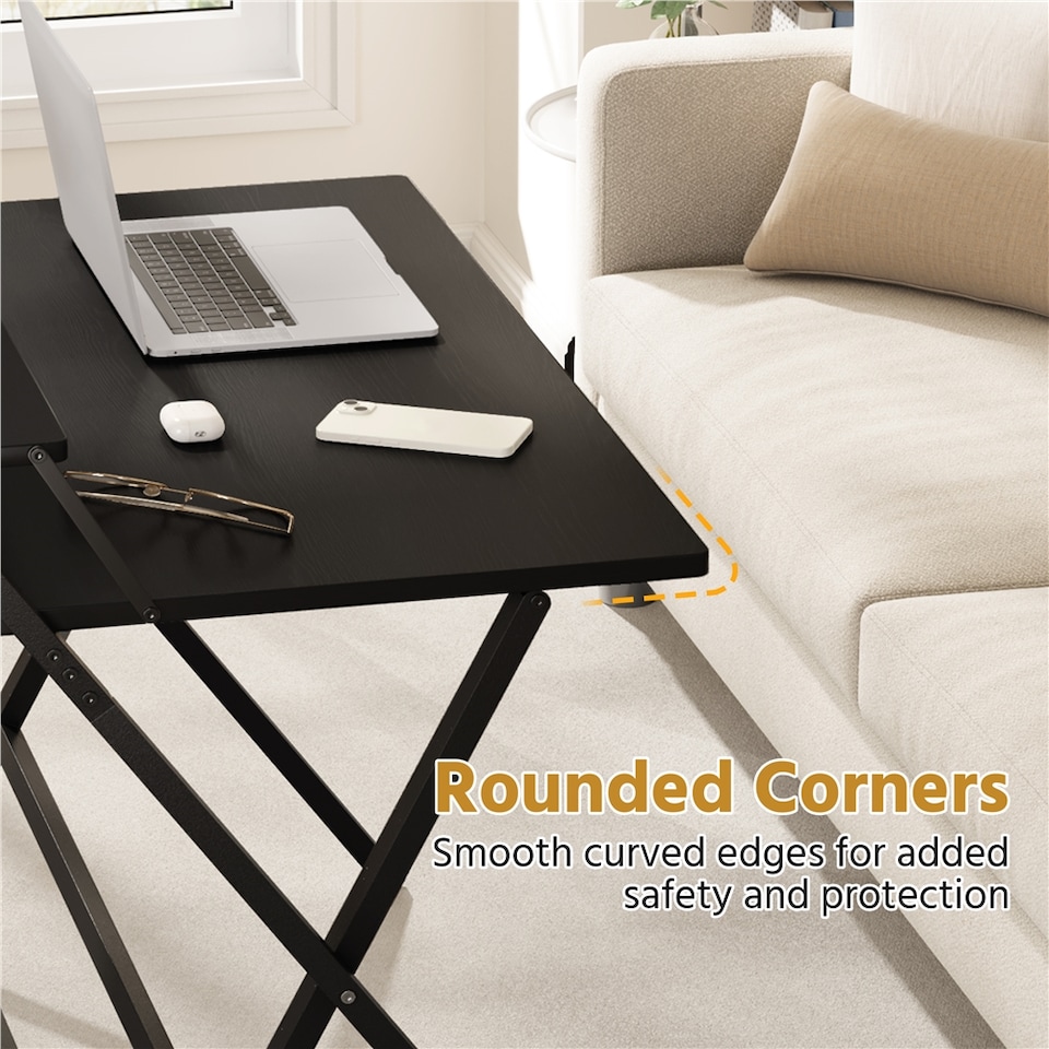 image 1 of Yaheetech 2-Tier Foldable Computer Desk with Monitor Shelf-Black | Black | Black | 106.5 cm L × 60.5 cm W × 90 cm H | 1