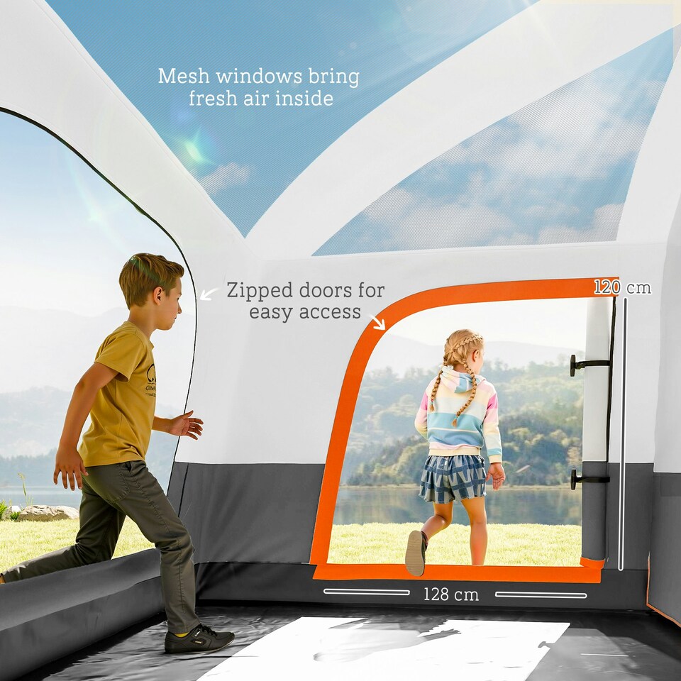 image 1 of Outsunny 4-6 Man Camping Tent with 2 Bedroom, 3000mm Waterproof, Grey