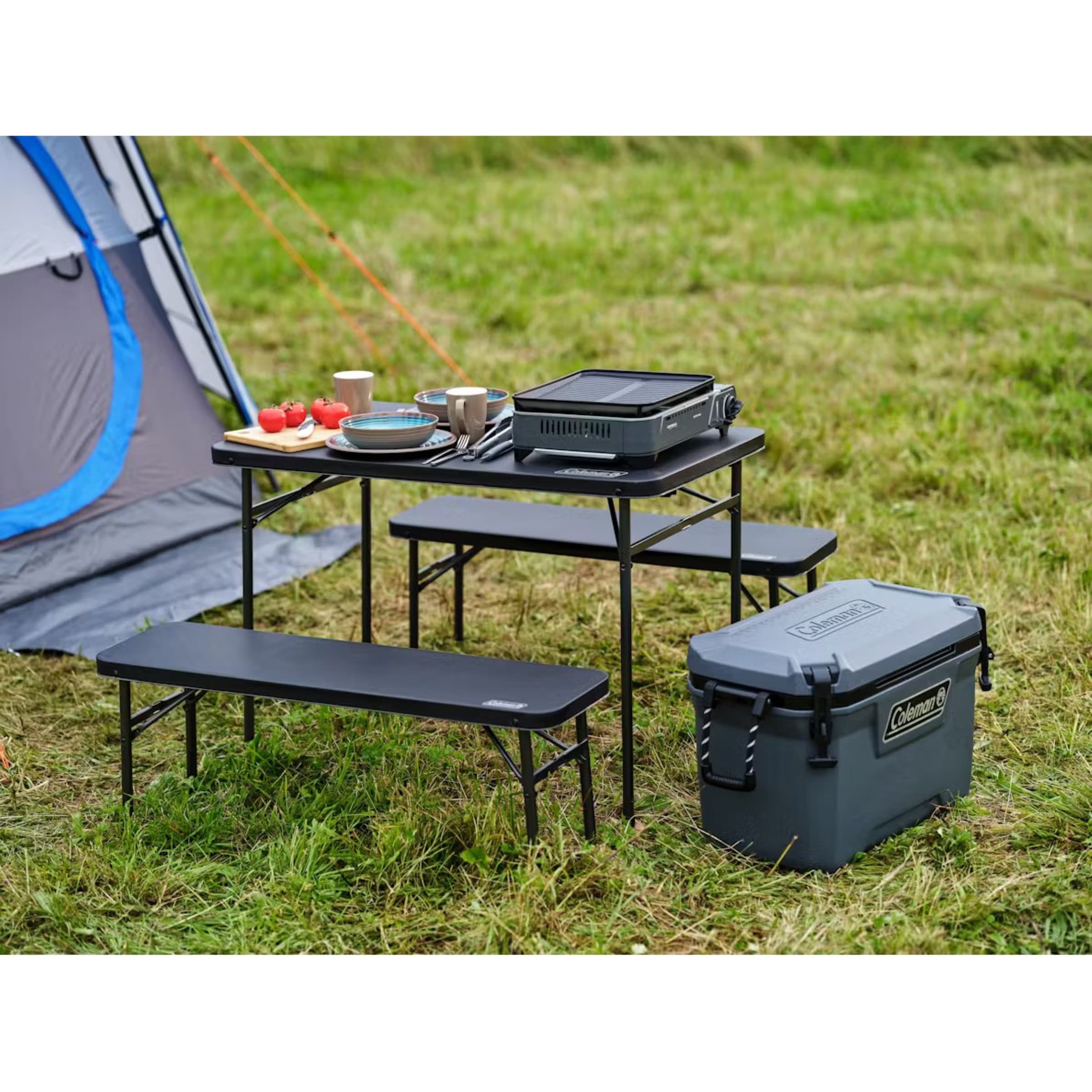 Coleman Pack-Away Table And Bench Set Black - Tesco Groceries
