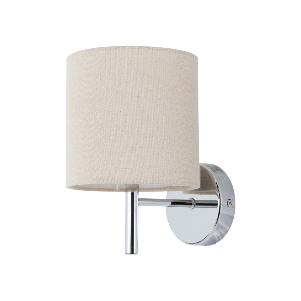image 1 of Set of 2 Brea - Chrome Wall Lights with Natural Linen Shade | Chrome | Brown | 2