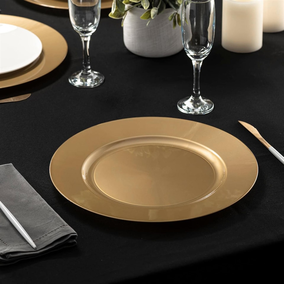 image 1 of GEEZY Set of 4 Gold Charger Plates 33cm, Festive Metallic Under Plates