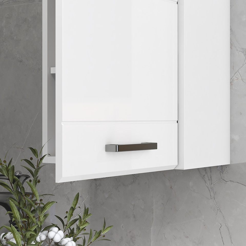 image 1 of kleankin Bathroom Wall Cabinet, High Gloss Soft-Close Storage Cabinet, White