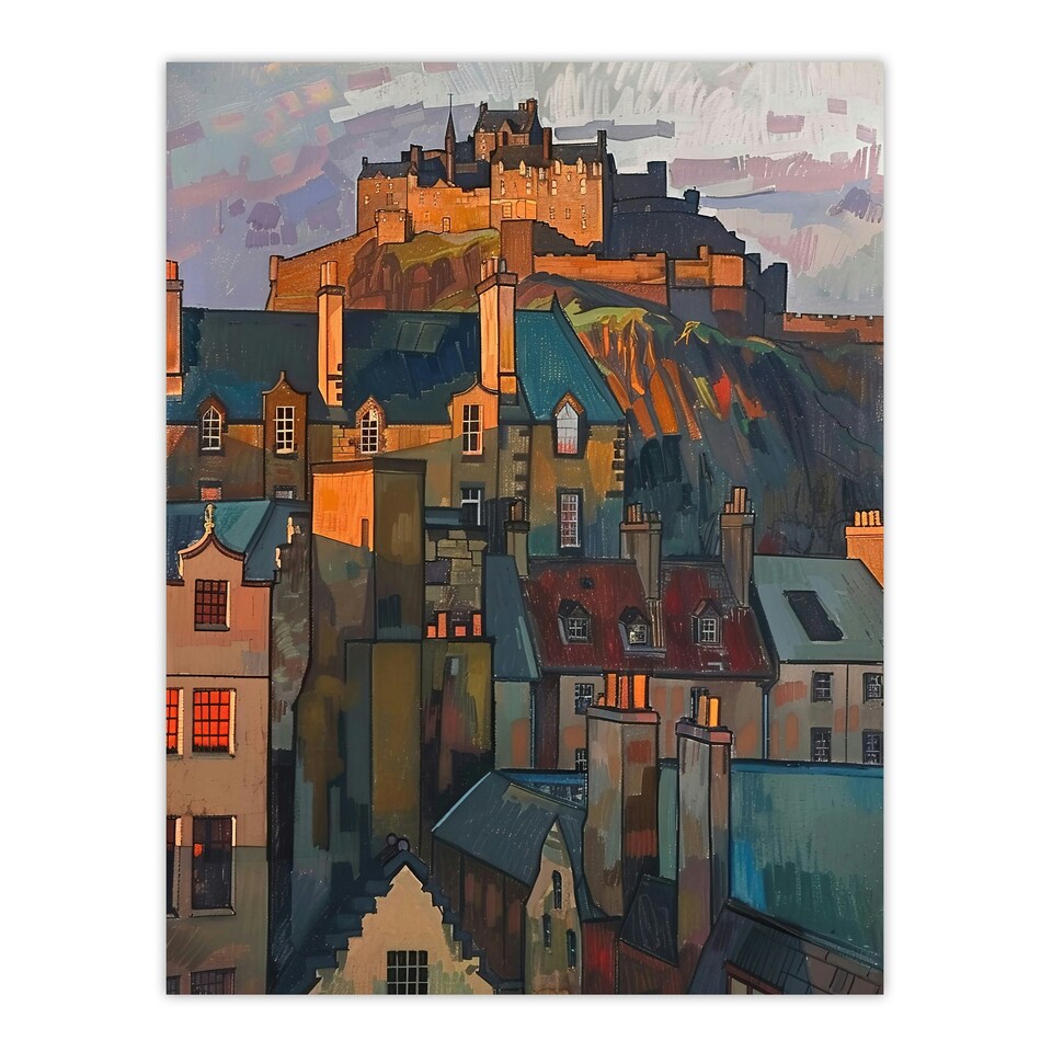 image 1 of Edinburgh Castle Sunset Cityscape Iconic Black Framed Wall Art Print A4