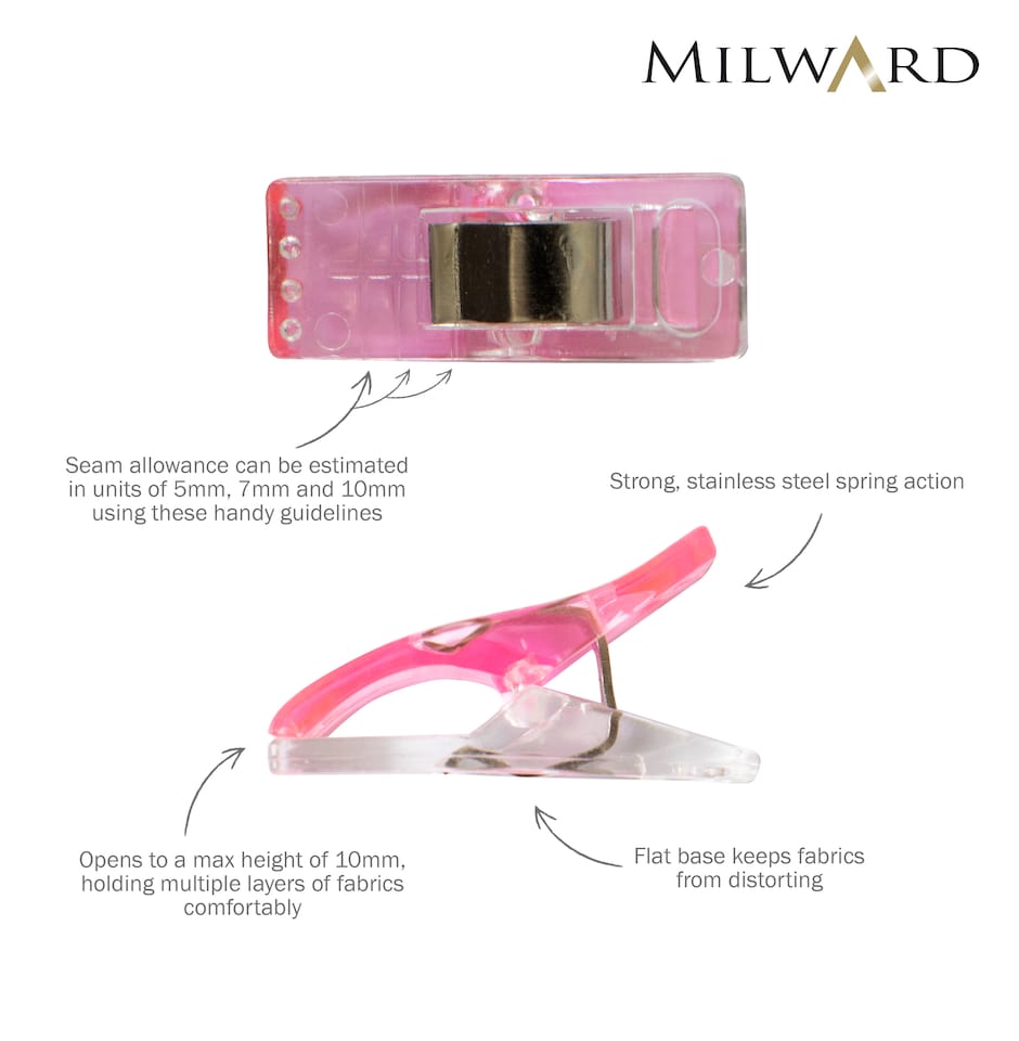 image 1 of Milward Quilters Clips - 60 Bright Neon Fabric & Sewing Clips with Seam Guides, Safer than Pins
