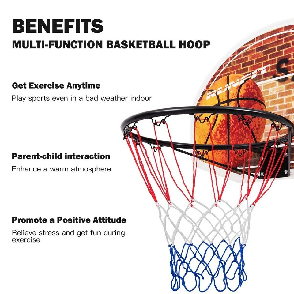 image 1 of COSTWAY Wall Mounted Basketball Hoop Backboard Set Rim 42cm Red | Standard