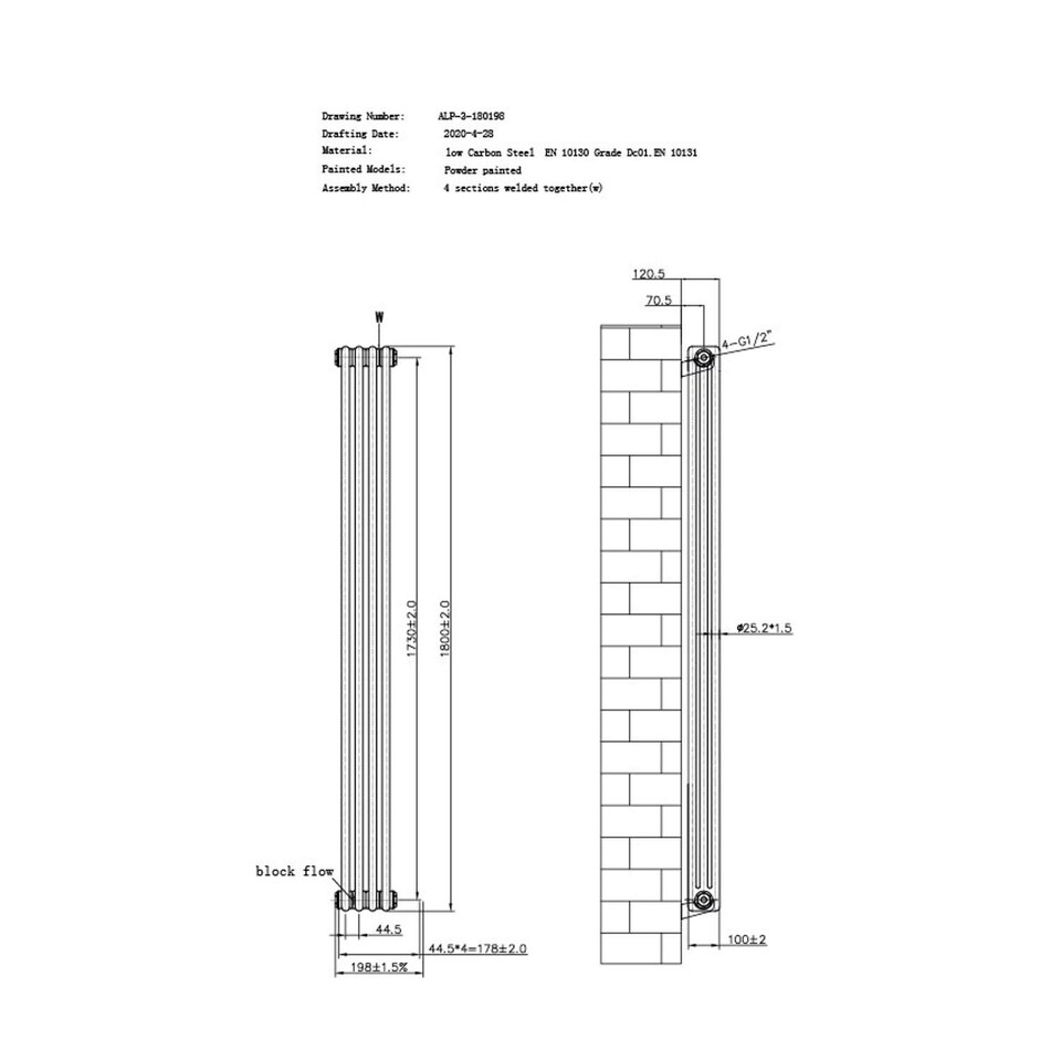 image 1 of Alpha Vertical Triple Column Bathroom Radiator - Anthracite Grey (H) 1800mm x (W) 198mm