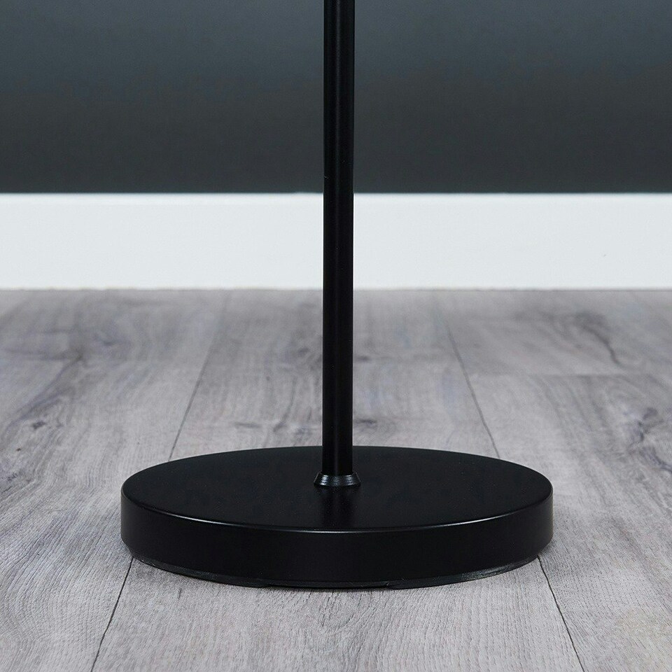 image 1 of ValueLights Modern Floor Lamp In Black Metal Finish With Faux Linen White Shade