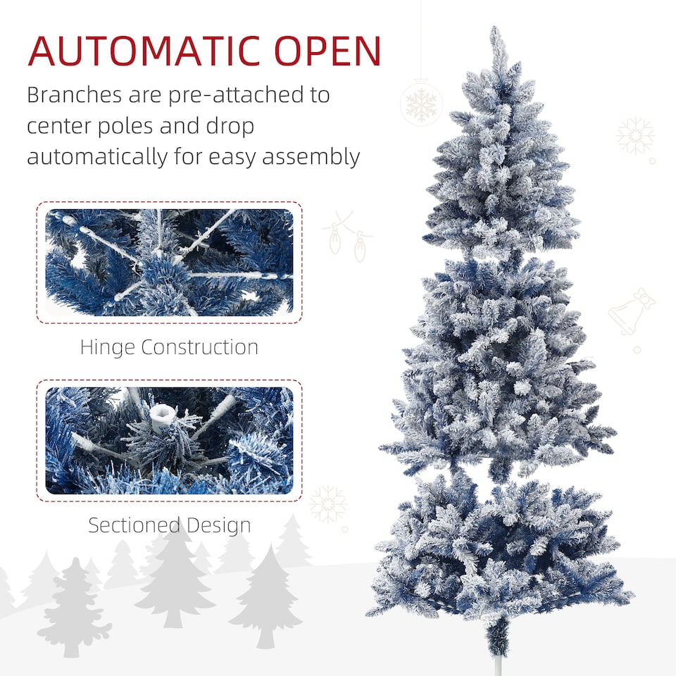 image 1 of HOMCOM 6ft Flocked Artificial Christmas Tree with 700 Snow Frosted Tips, Metal Stand, Snowy Hinged mas Tree, Blue