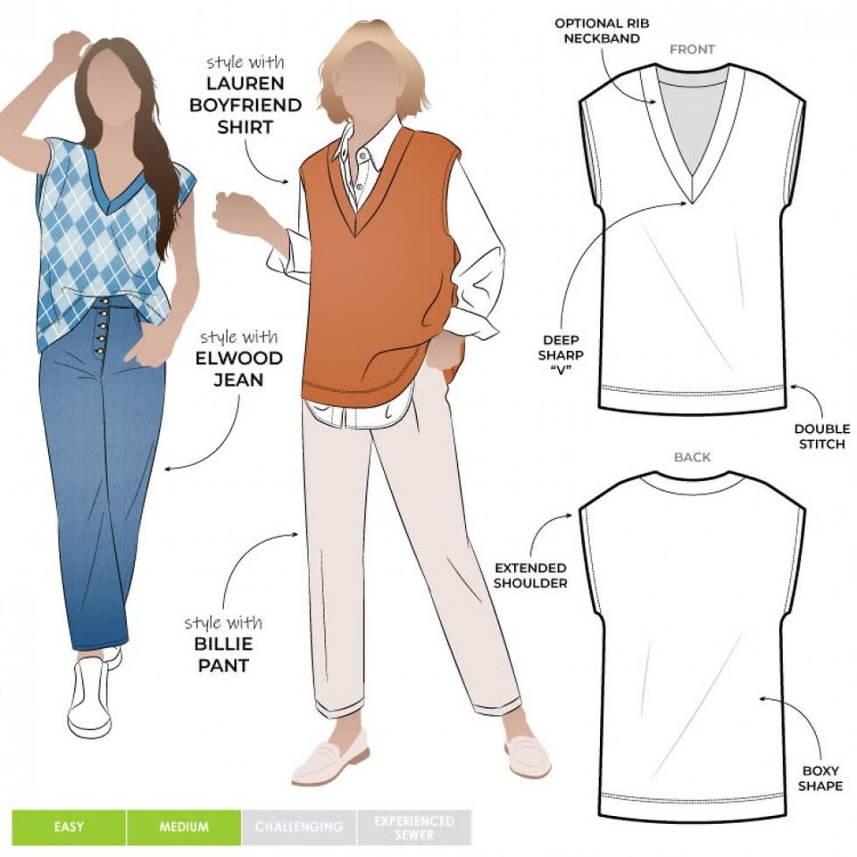 image 1 of Style Arc Keith Knit Vest Paper Sewing Pattern – Women’s Top, UK Sizes 18–30, Intermediate