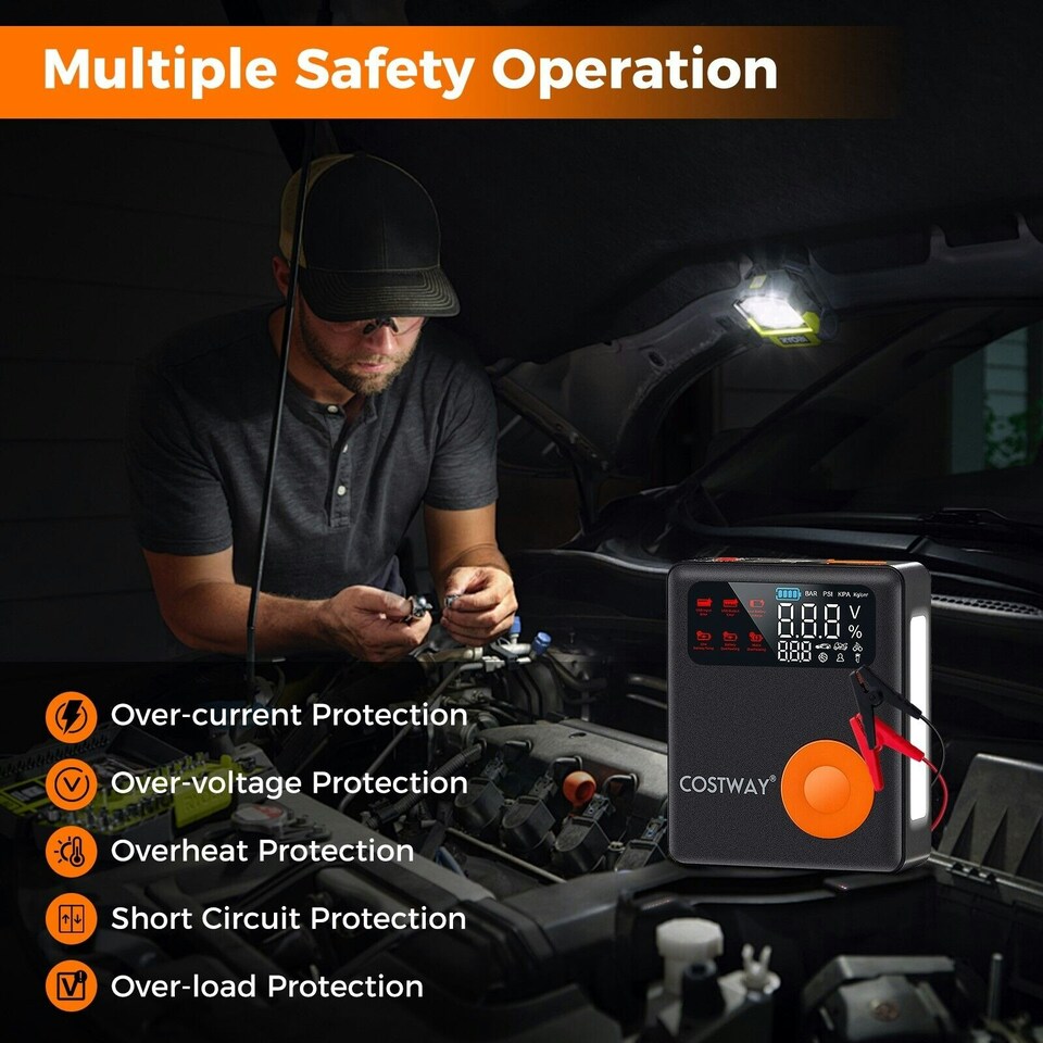 image 1 of COSTWAY Jump Starter w/ Air Compressor 12V Battery Starter