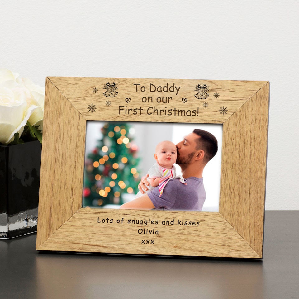 image 1 of Personalised To Daddy On Our First Christmas Wood Picture Frame 7x5 Dad