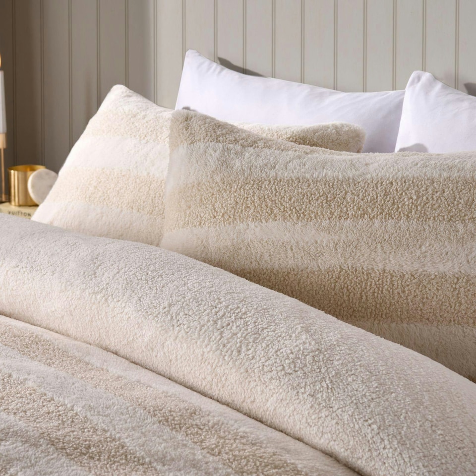 image 1 of OHS Tufted Boucle Stripe Fleece Duvet Cover Set - Natural Cream | Single