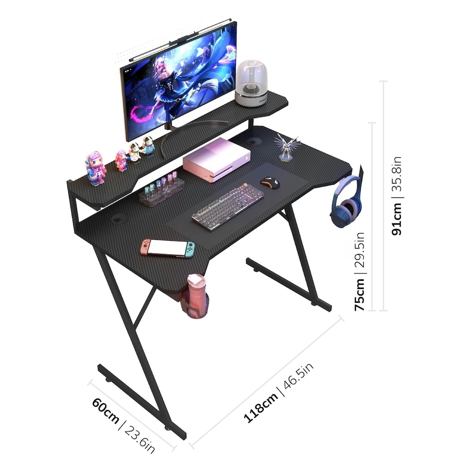 image 1 of House of Home Gaming Desk Carbon Fibre Top Black 118cm Black