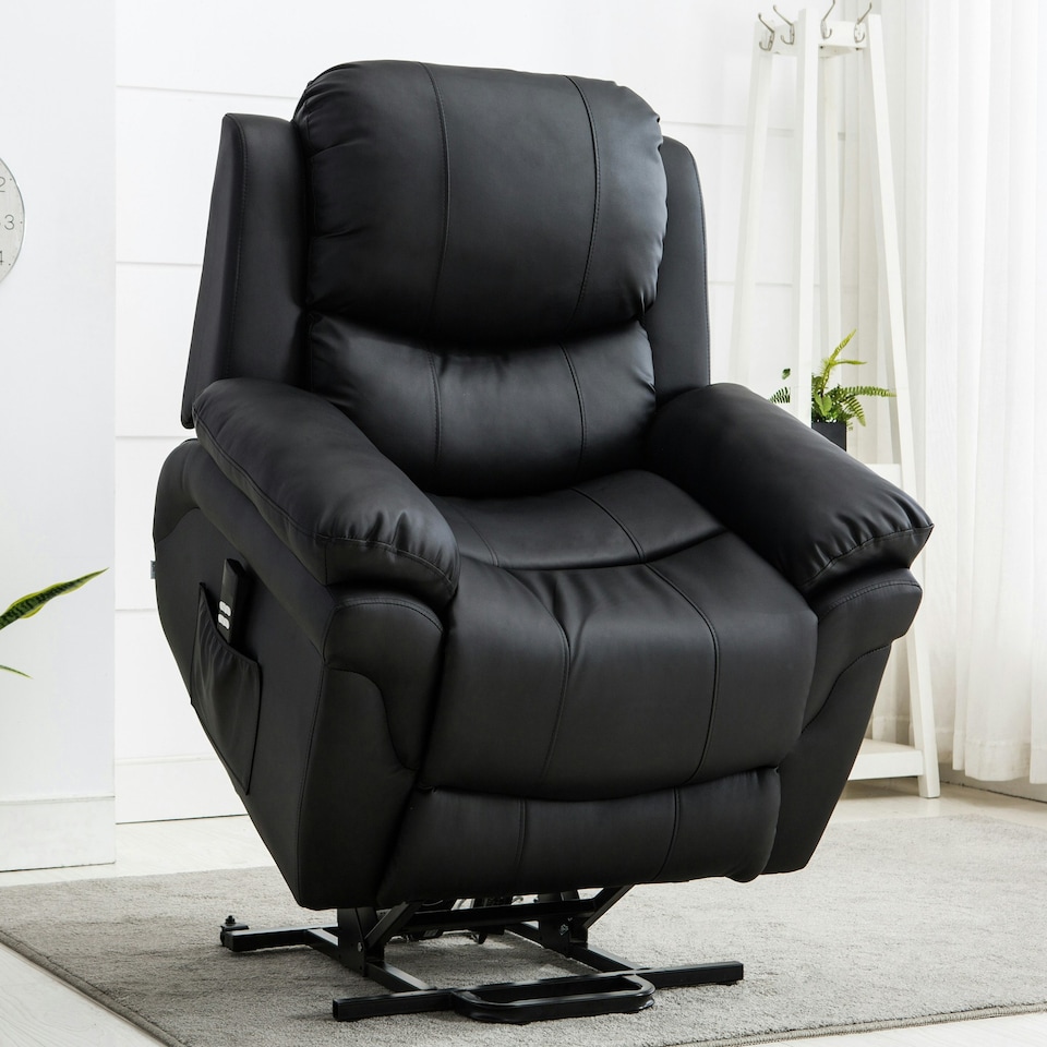 image 1 of Madison Dual Motor Electric Rise Recliner Bonded Leather Lift Chair (Black)