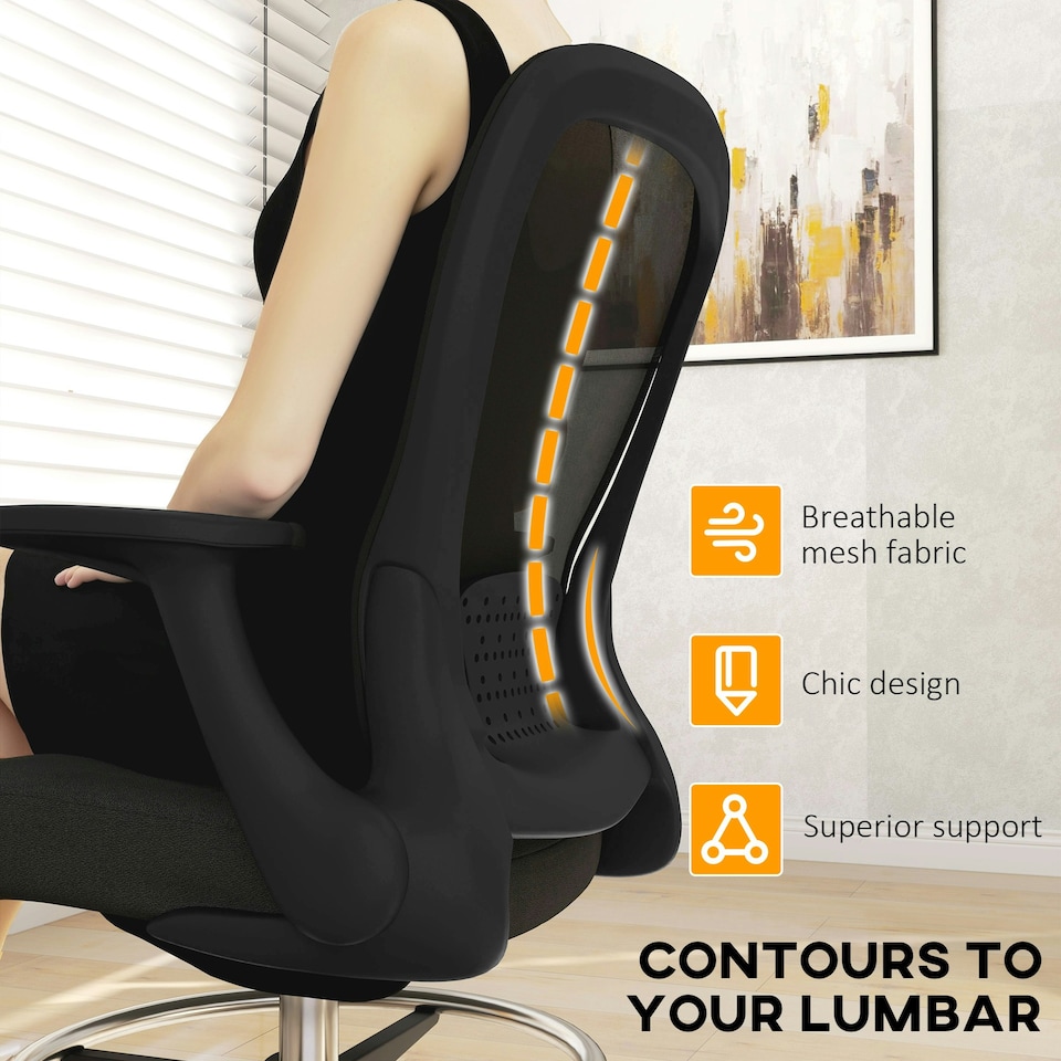 image 1 of HOMCOM Mesh Draughtsman Chair, Ergonomic Drafting Chair, Black Black