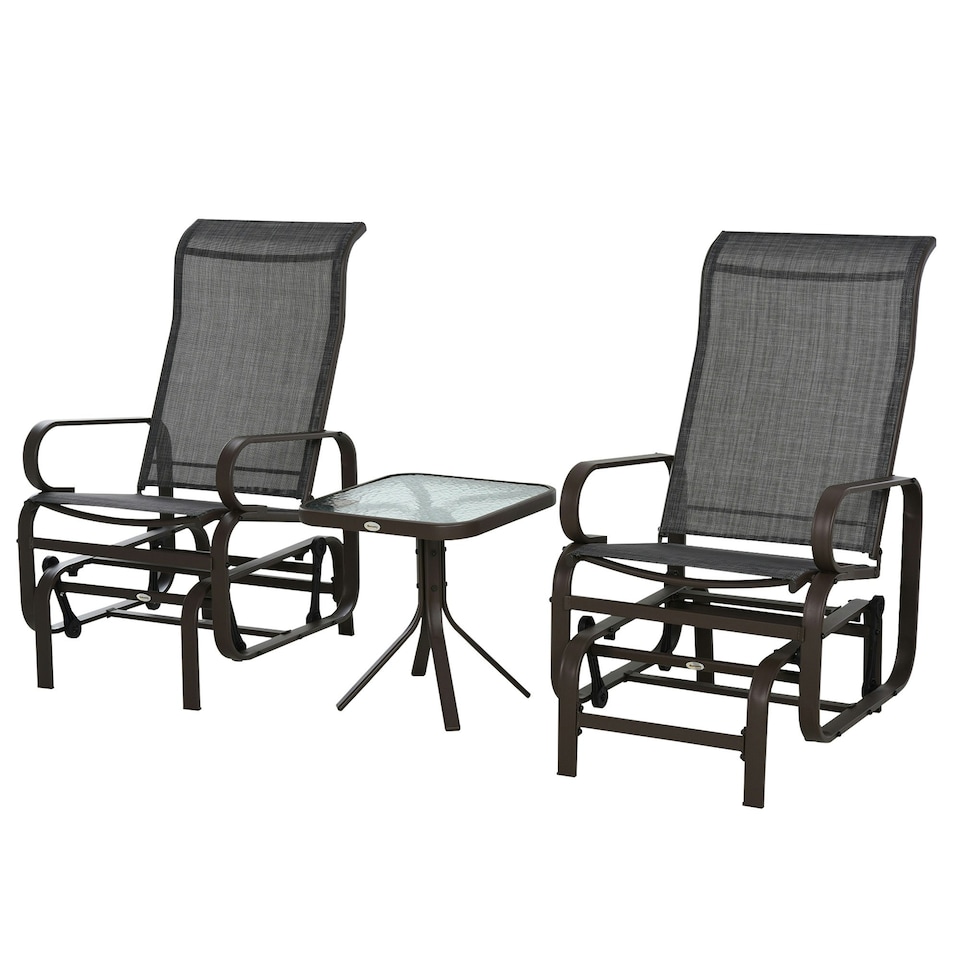 image 1 of Outsunny 3 Pcs Rocking Chair Gliding Chair Set w/ Table for Patio Garden Brown