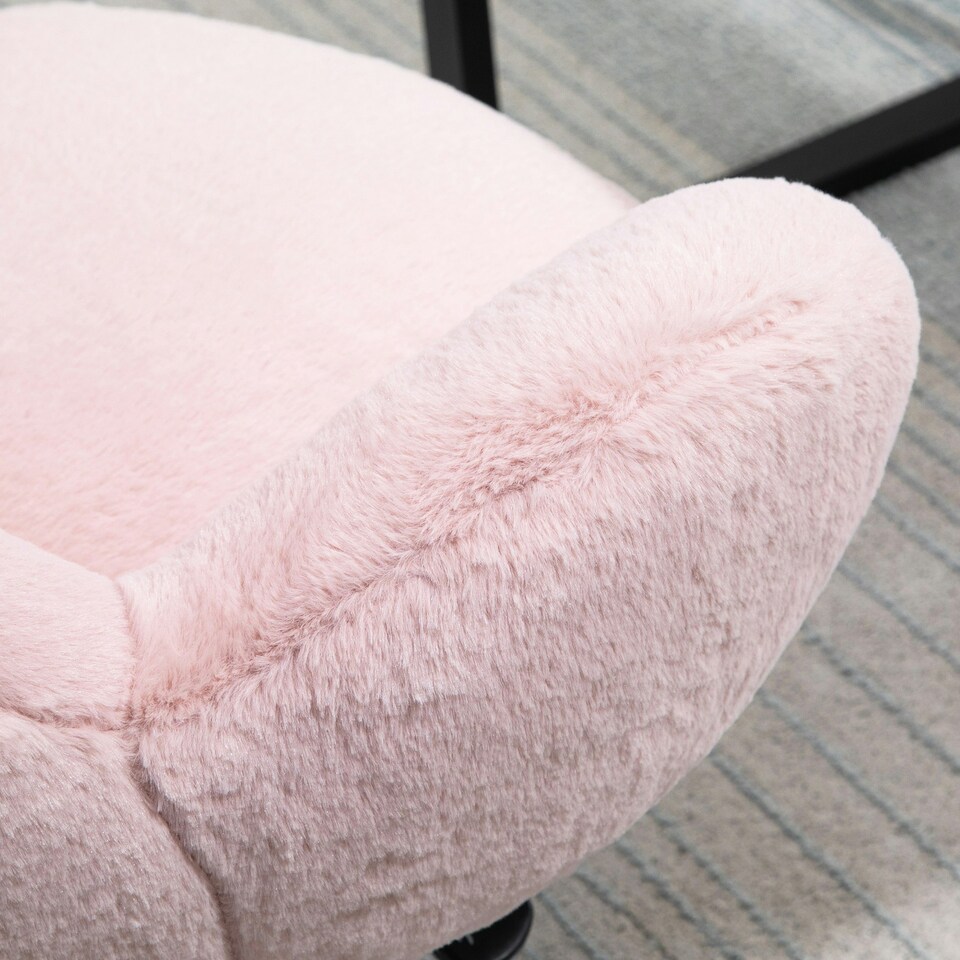 image 1 of HOMCOM Fluffy Leisure Chair Office Chair with Backrest Armrest Wheels Pink