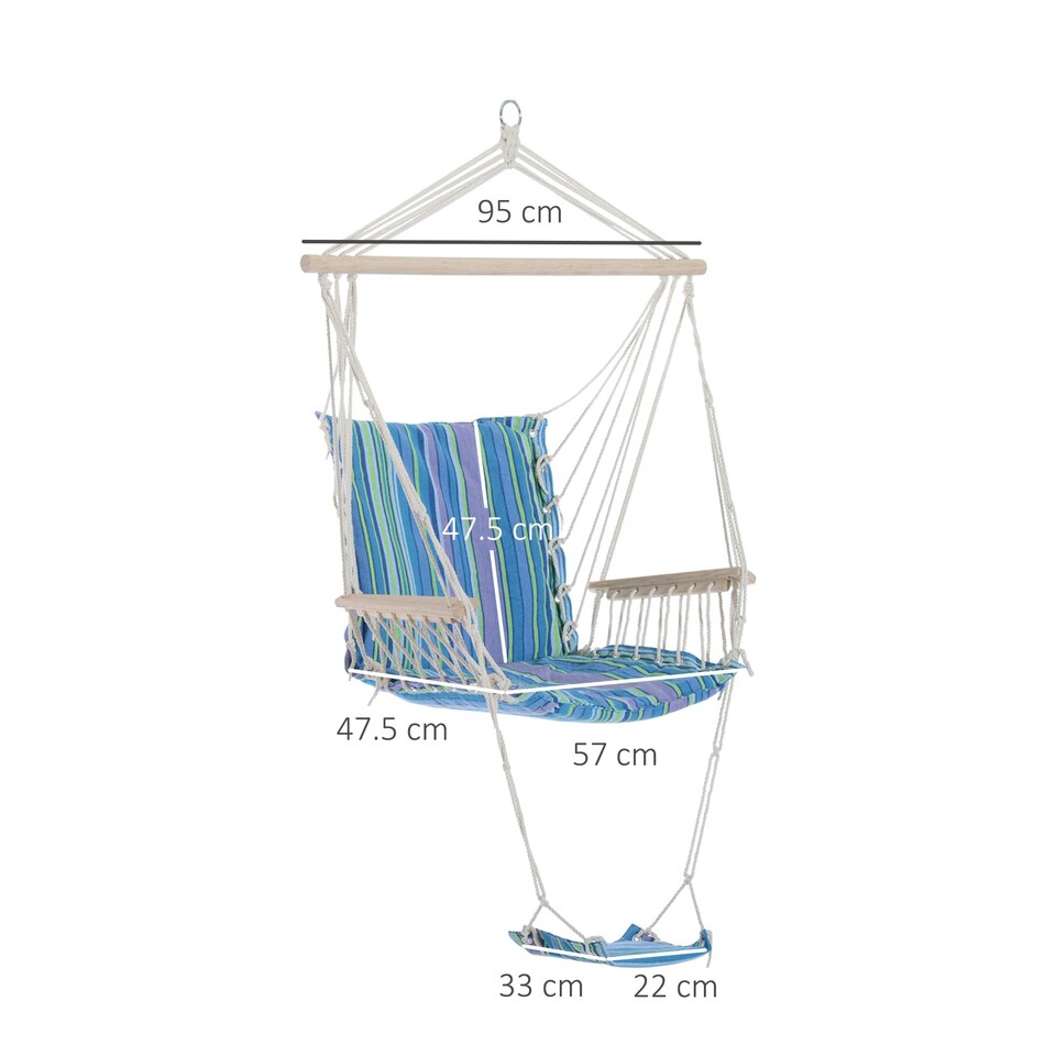 image 1 of Outsunny Garden Hammock w/ Footrest Armrest Swing Seat Hanging Blue