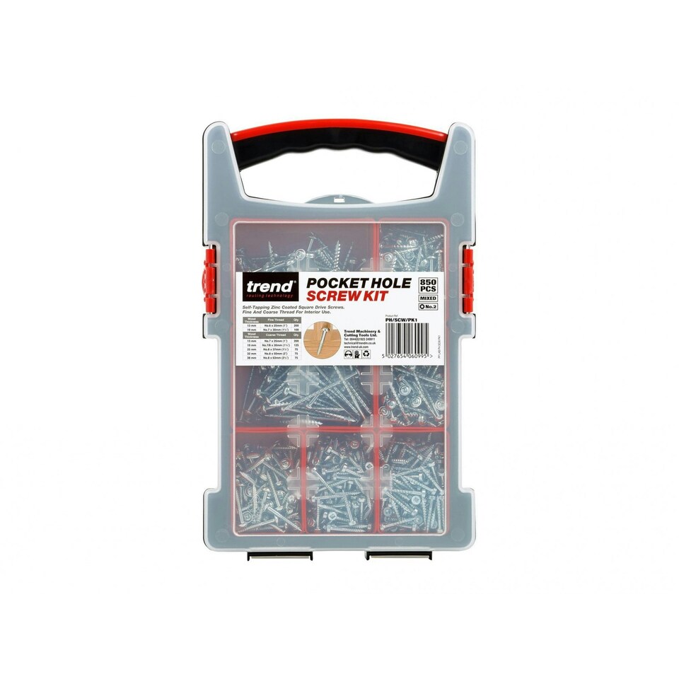Trend Pocket Hole Screw Selection, 850 Piece - Multi Colour - One Size