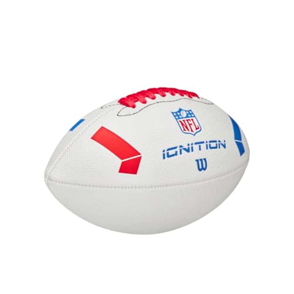 image 1 of Wilson Nfl Ignition Football, Made From Composite Leather For All-Weather Play, Wider Laces & Proud Nfl Logo, Colour: White, Junior Size