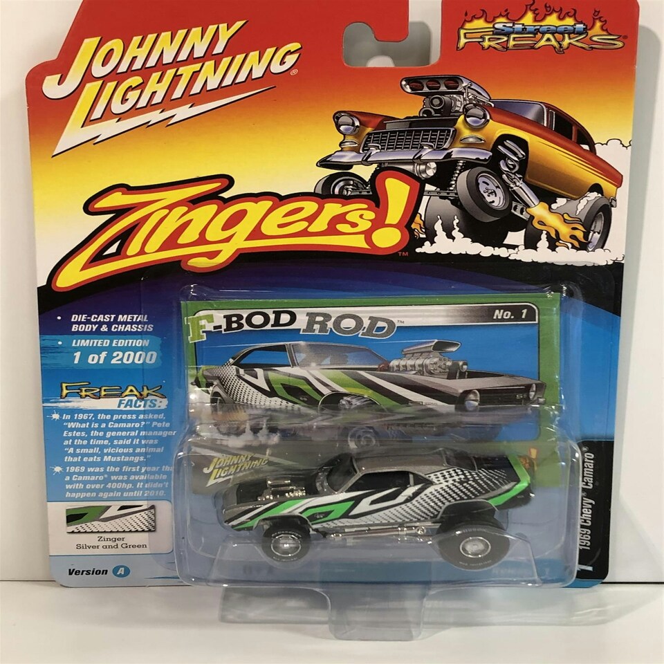image 1 of 1969 Chevy Camaro Zinger Silver and Green 1:64 Johnny Lightning JLSF015B