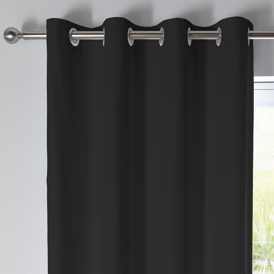 image 1 of Fusion Sorbonne Eyelet Curtains Black