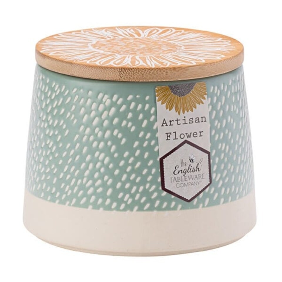 image 1 of English Tableware Company Artisan Flower Blue Canister with Bamboo Lid