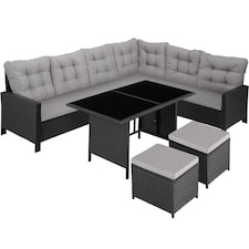 8 Seater Garden Furniture Set Barletta with Cushions, Footstools and Table | Black | black | 116,50 x 63 x 75 cm | 1