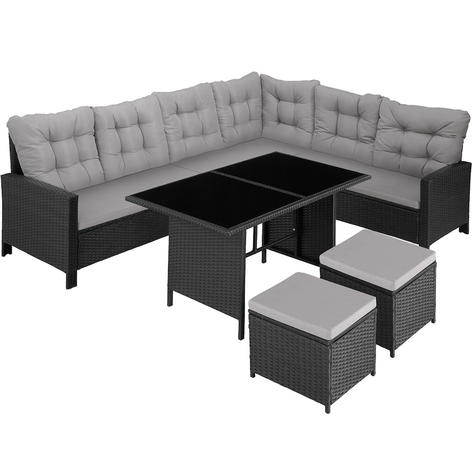 image 1 of 8 Seater Garden Furniture Set Barletta with Cushions, Footstools and Table | Black | black | 116,50 x 63 x 75 cm | 1
