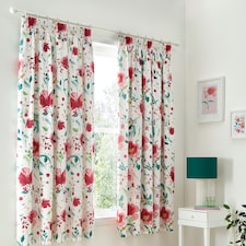 D & D Abstract Poppy Pencil Pleat Curtains Red