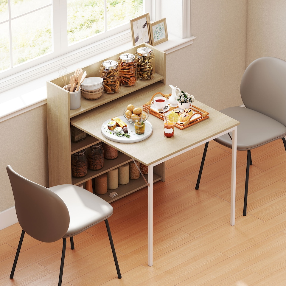 image 1 of HOMCOM Folding Dining Table, Kitchen Table with Shelves