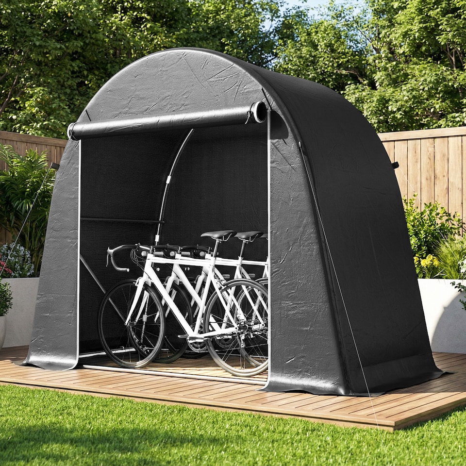 image 1 of Outsunny 8 x 4 ft Garden Storage Shed Tent Bike Tent 3-4 Bikes, Dark Grey