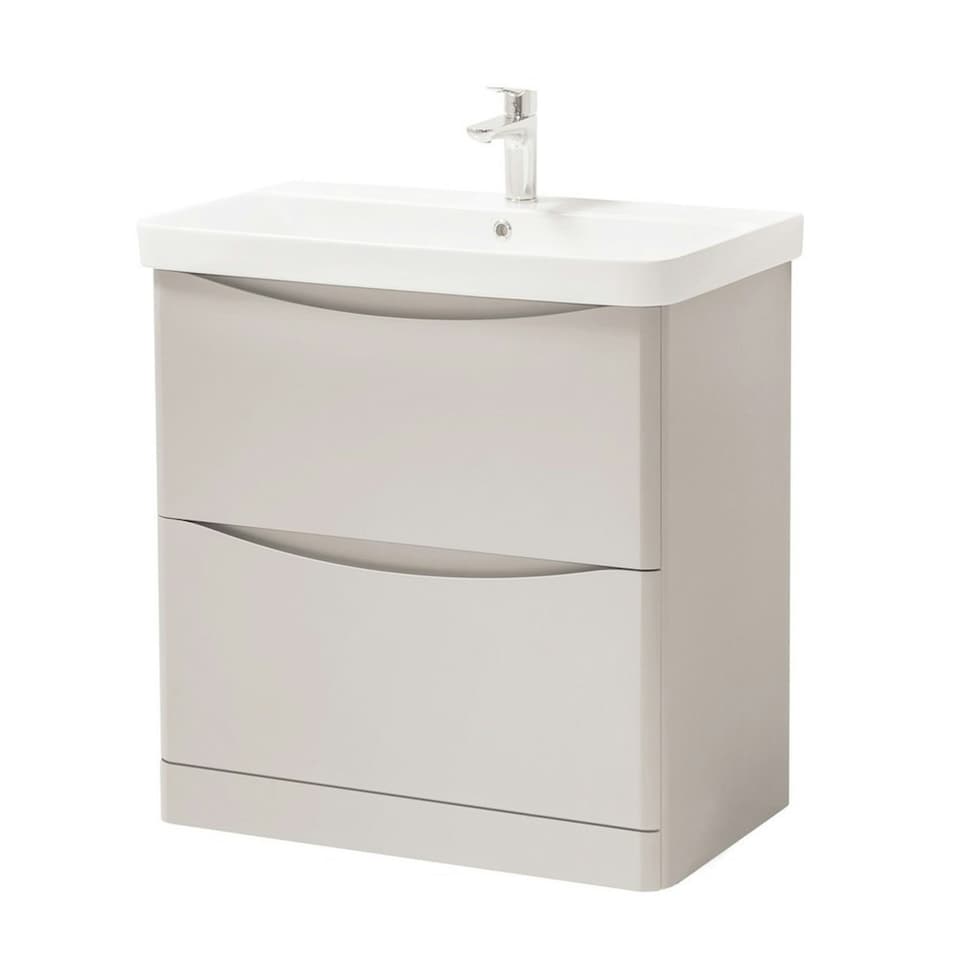 image 1 of Bathroom Floor Standing 2-Drawer Vanity Unit with Basin 800mm Wide - Cashmere - (Arch) - Brassware Not Included | Grey | Grey | 1
