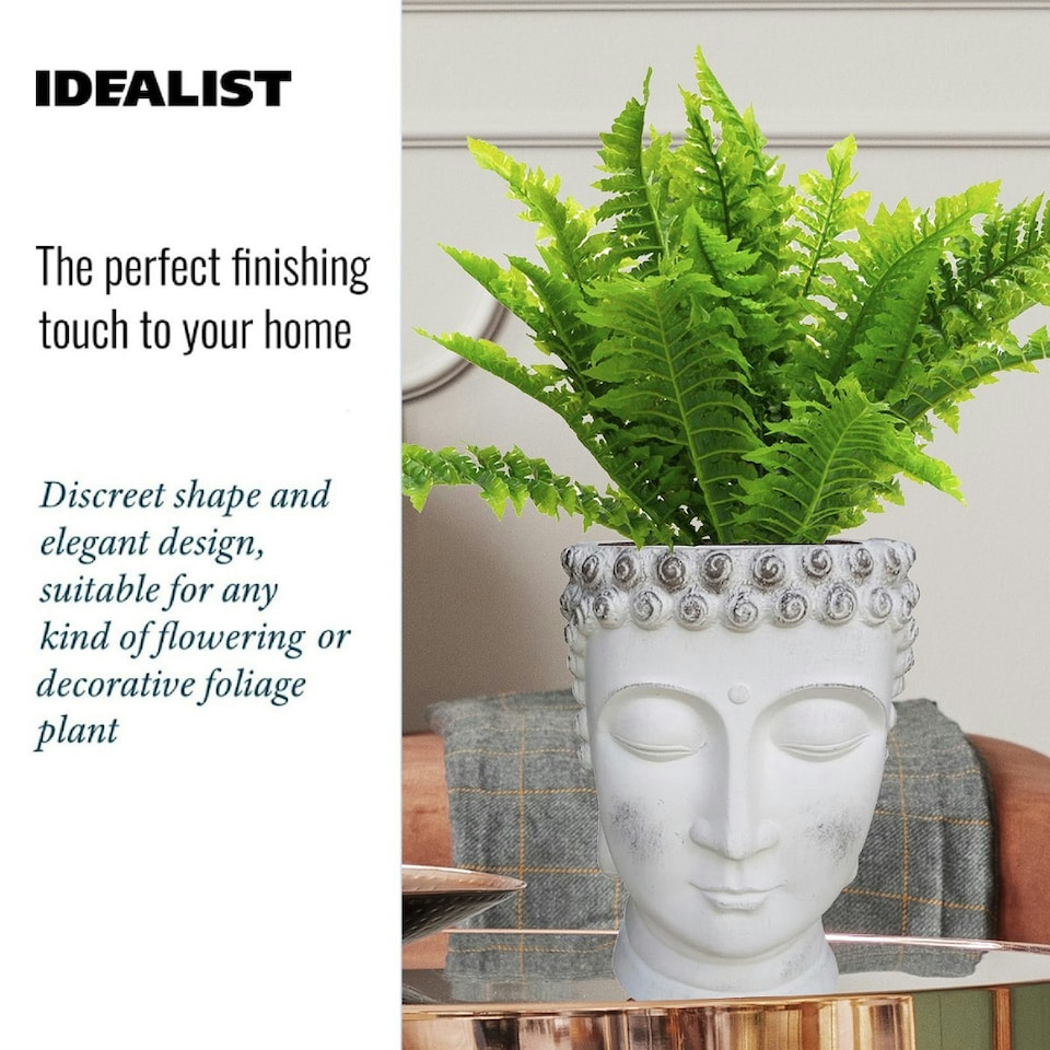 image 1 of White Oval Face Planter Head Buddha Plant Pot Indoor Pot Cover L19 W18 H24 cm, 2.6 ltrs Cap.