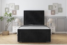 Sloomy Ashford Black Naples Bed Frame With Mattress With 50" Upholstered Headboard 2'6 Small Single