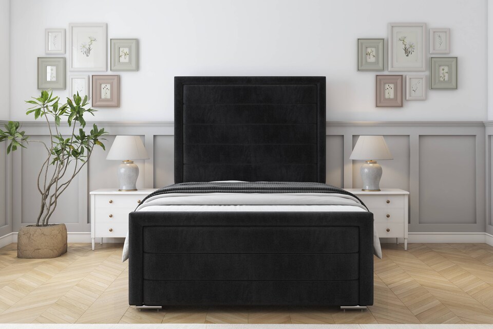 image 1 of Sloomy Ashford Black Naples Bed Frame With Mattress With 50" Upholstered Headboard 2'6 Small Single