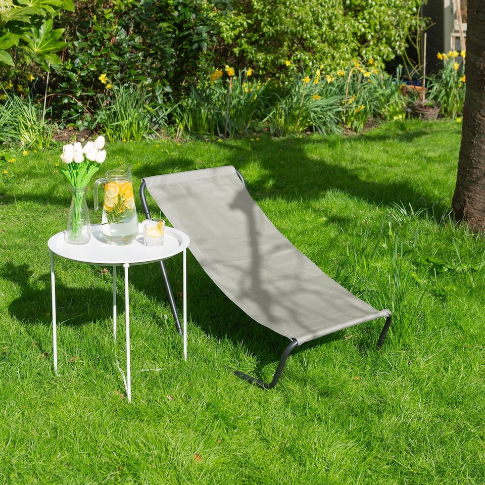 image 1 of Harbour Housewares Folding Beach Lounger - Matt Black/Beige