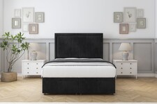 Sloomy Lancaster Black Naples Ottoman Bed With Mattress With 54" Floor Standing Headboard 4'6 Double