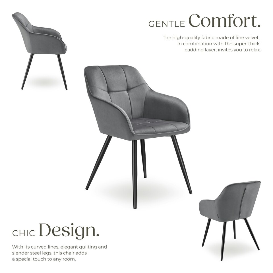 image 1 of Dining Chair Marilyn - velvet look, quilted pattern - per piece Grey | Grey/Black