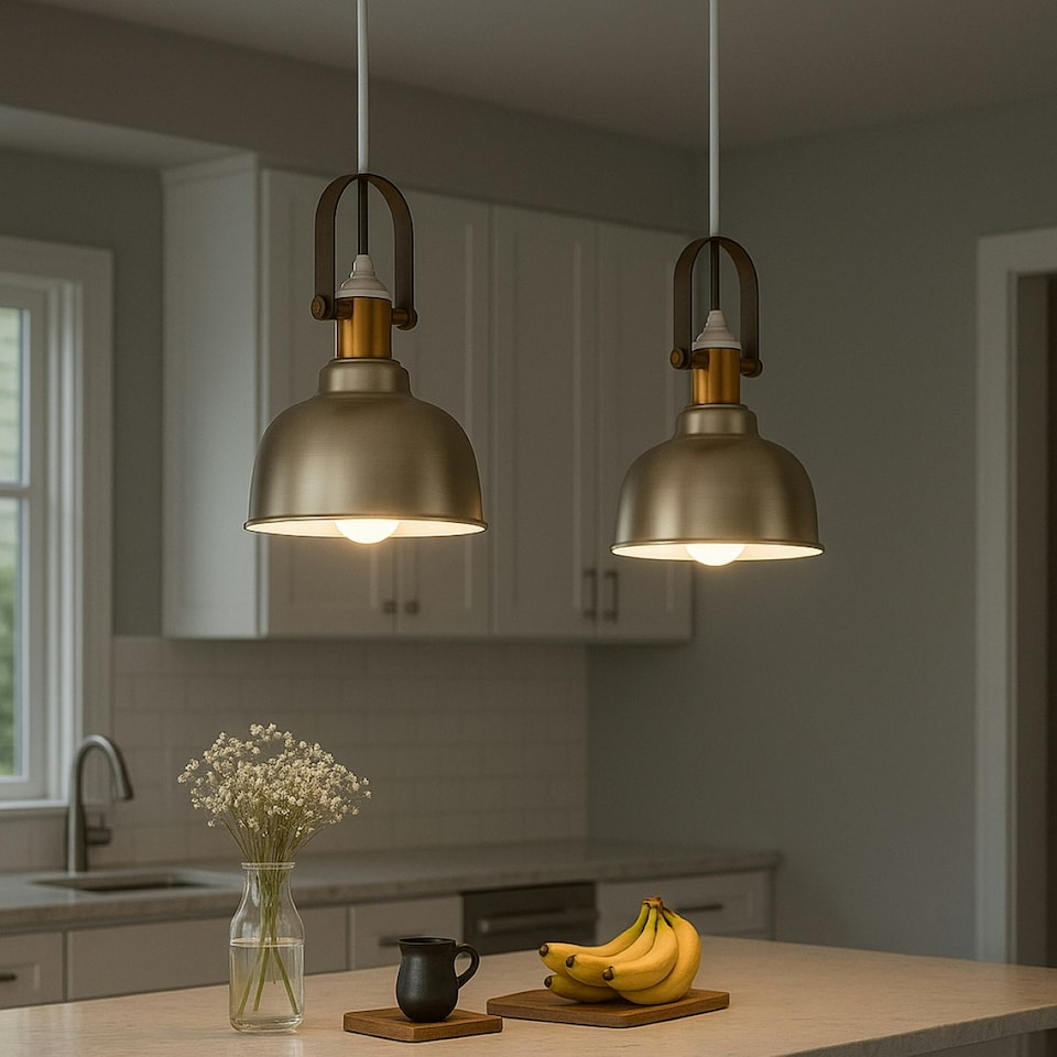 image 1 of CGC GEORGIE Industrial Metal Pendant Light Champagne & White inner with Brass Fitting Gold | Champagne