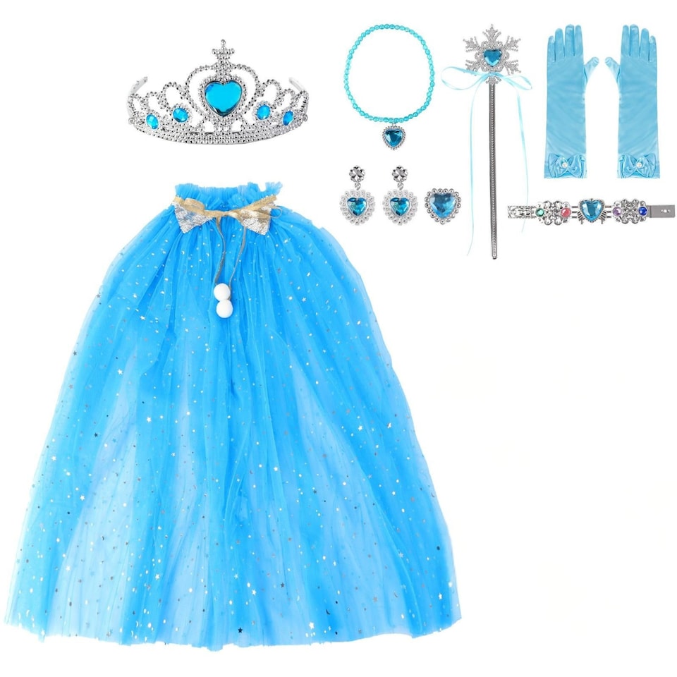 image 1 of Princess Dress-Up Costume Set for Girls - Sequin Dress Toy with Cape, Crown, Wand, Necklace, Ring, Gloves & Earrings - Magical Role Play Outfit for Birthdays, Parties, Halloween & Christmas Cosplay