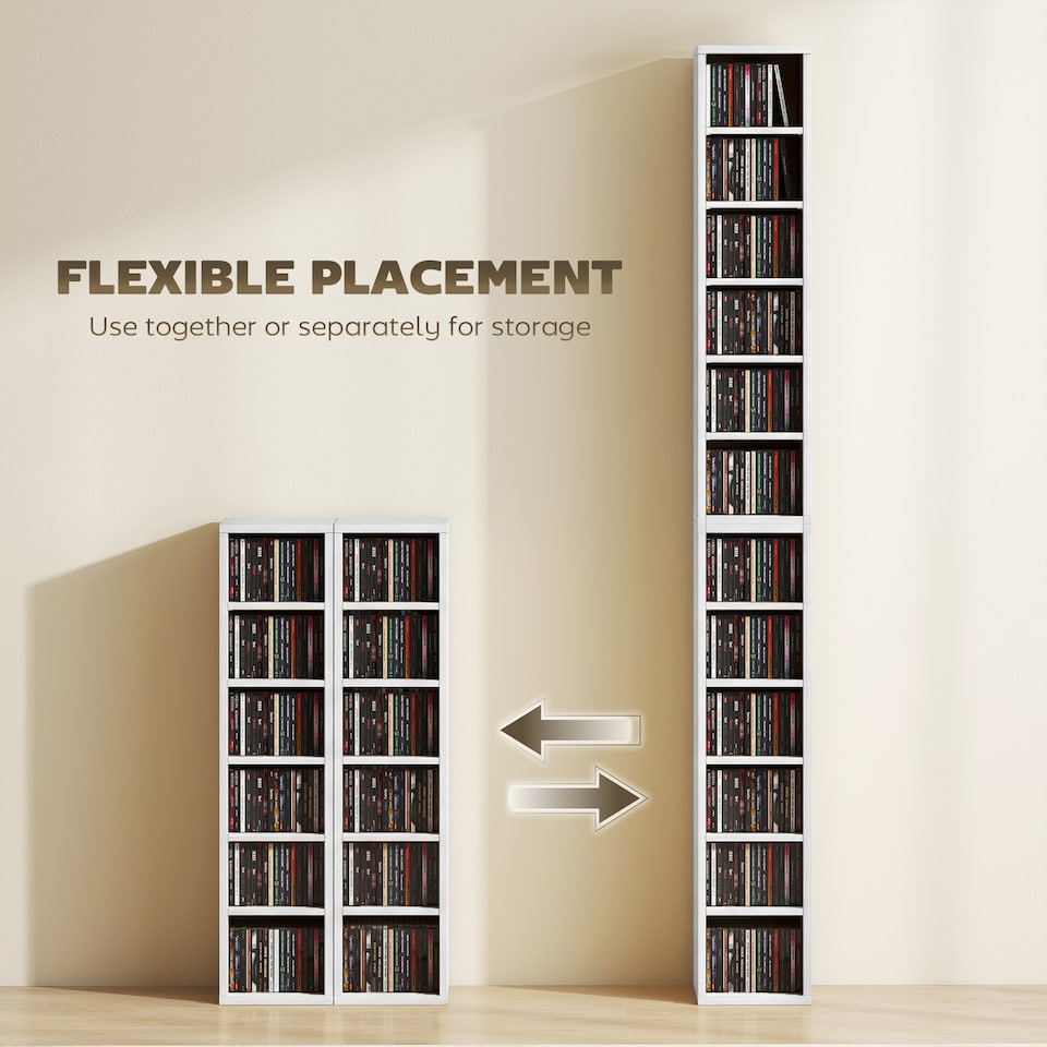 image 1 of HOMCOM Set of 2 CD Storage Units DVD Shelf with Adjustable Shelves | White | White | 21W x 22.5D x 88.5H cm