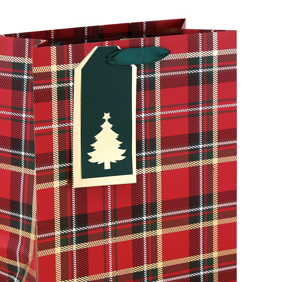 image 1 of Red Tartan Christmas Large Gift Bag 33cm