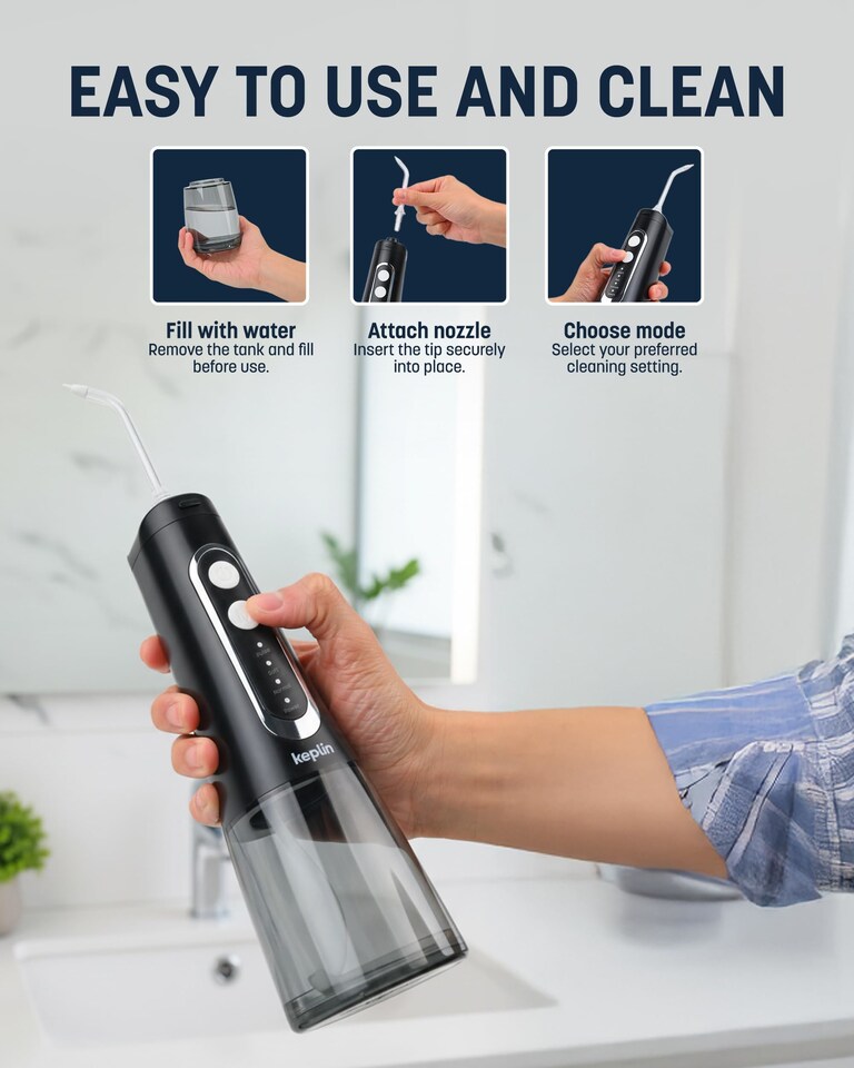 image 1 of Keplin Cordless Rechargeable Water Flosser 300ml Tank 4 Cleaning Modes