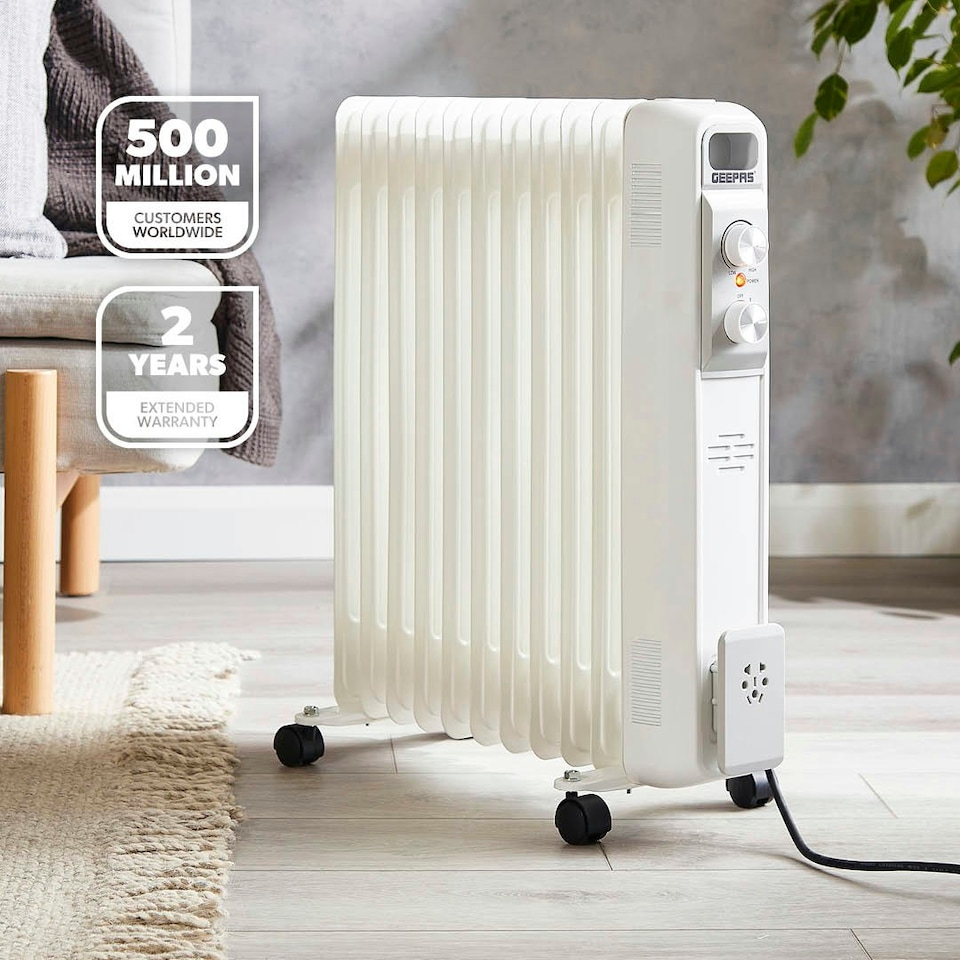 image 1 of GEEPAS 2500W Oil Filled Radiator Heater, 11 Fins- White