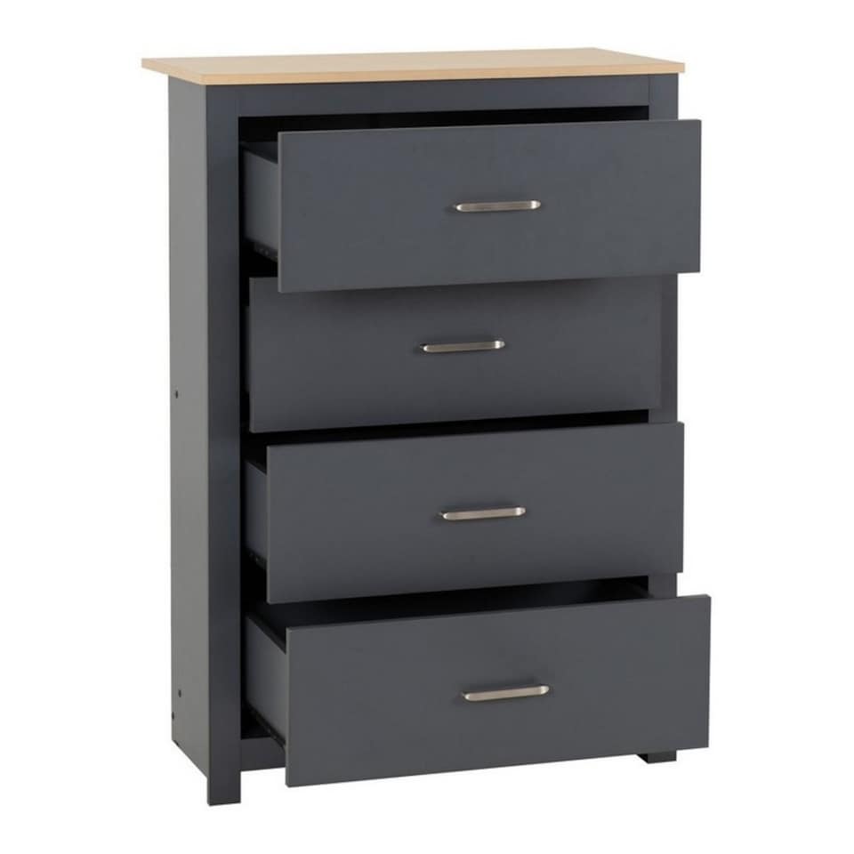 image 1 of Portland 4 Drawer Chest - L40 x W80 x H114 cm - Grey/Oak Effect