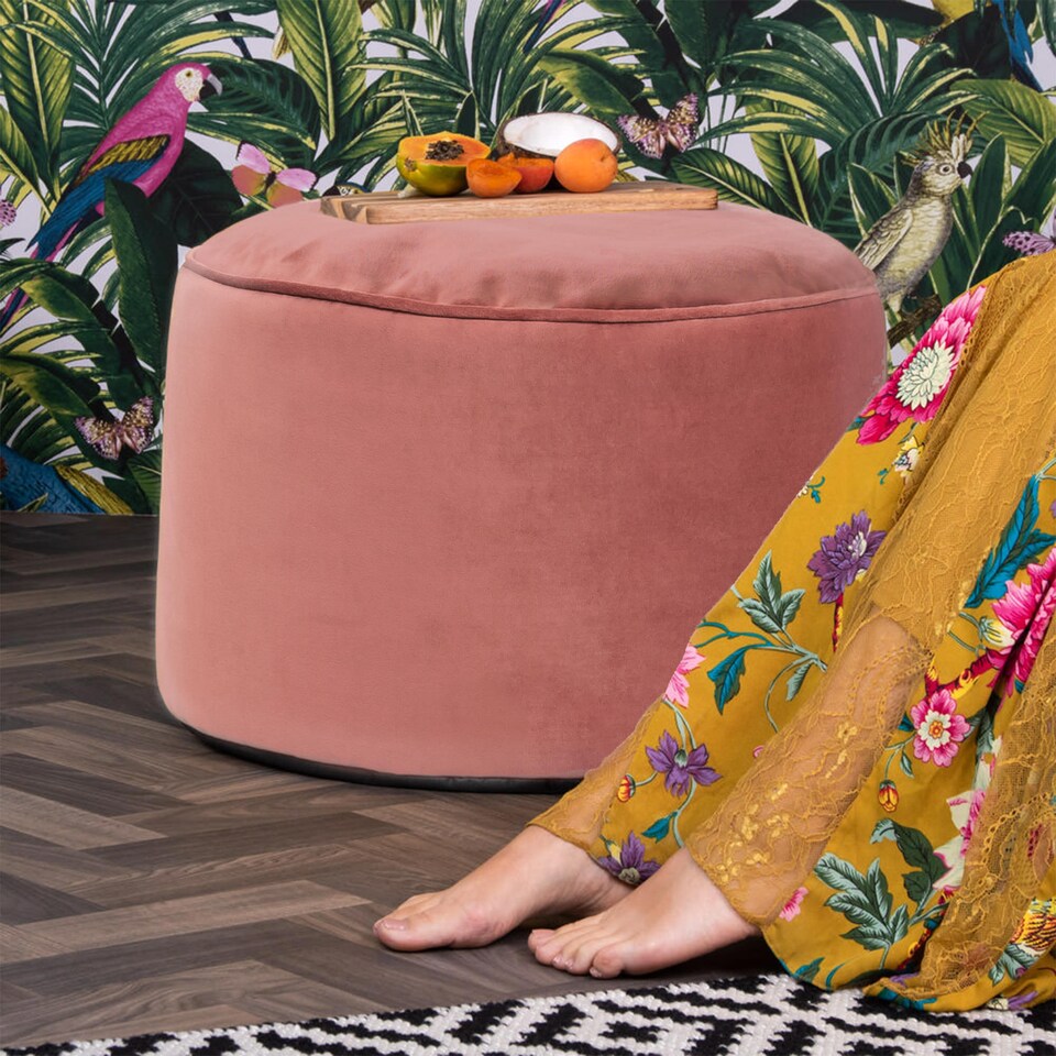 image 1 of Natalia Velvet Adults Bean Bag Armchair and Pouffe, Ready Filled Large Beanbag and Footstool Dusk Pink | Pink | Dusk Pink | XL | 2