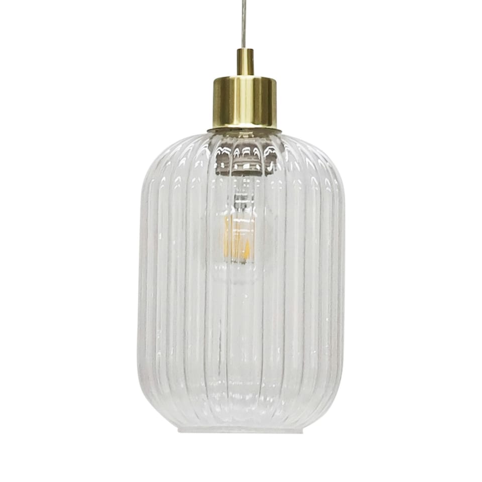 image 1 of Batley - Clear Ribbed Glass with Satin Brass Pendant Fitting Bronze | Clear