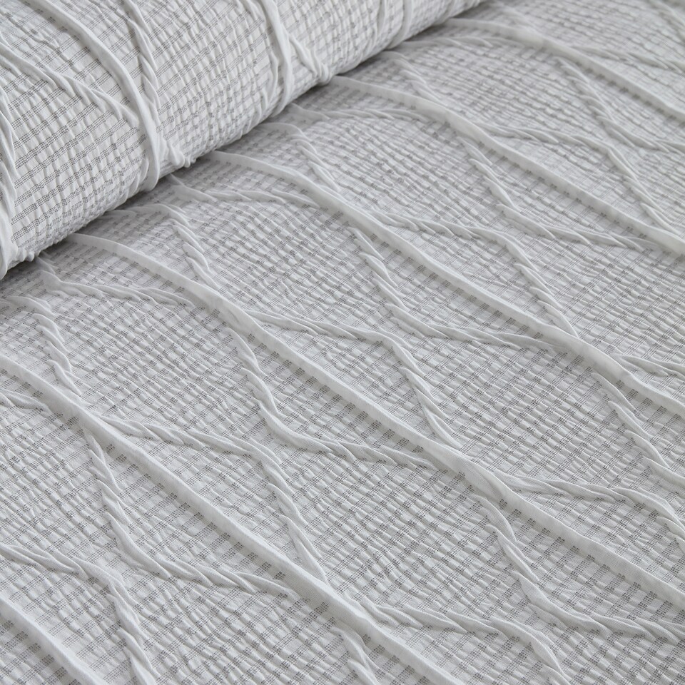 image 1 of Serene Crinkle Stripe Duvet Cover Set White